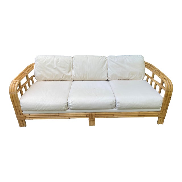 Late 20th Century Ralph Lauren Upholstered Bamboo Settee For Sale