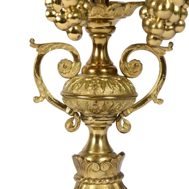Metal 1890's Gilt Seven Arm Candelabra With Flower & Grape Motif - a Pair For Sale - Image 7 of 10
