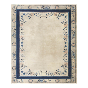 1930s White Cream Foliate Antique Chinese Peking Rug 8'2" X 9'9" Hand Knotted Wool Carpet