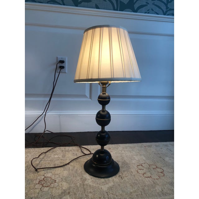 Brass and Wooden Stacked Ball Table Lamps - a Pair For Sale - Image 4 of 12