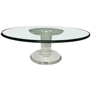 Mid-Century Modern Lucite and Glass Pedestal Cocktail Table