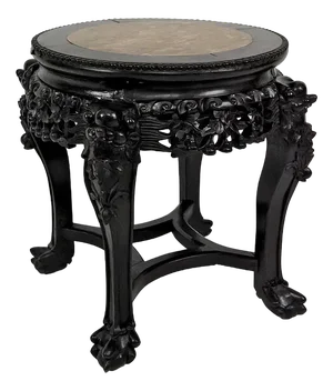 Asian Side Table in Wood Carved with Demons and Marble Top, 1880