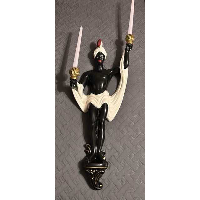 Blackamoor Antique Blackamoor Figural Sconce, Rare Unusual Vintage Chalkware For Sale - Image 4 of 12
