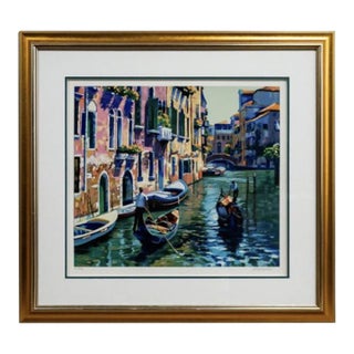 Late 20th Century Howard Behrens 'Gondoliers' Limited Edition Signed Serigraph of Venice For Sale