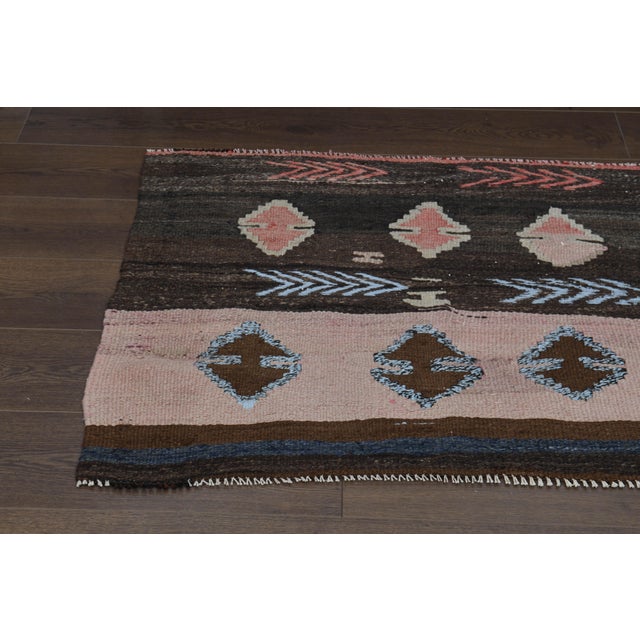 1970s Vintage Turkish Oushak Handmade Wool Cotton Pink Kilim Runner Rug For Sale - Image 9 of 11