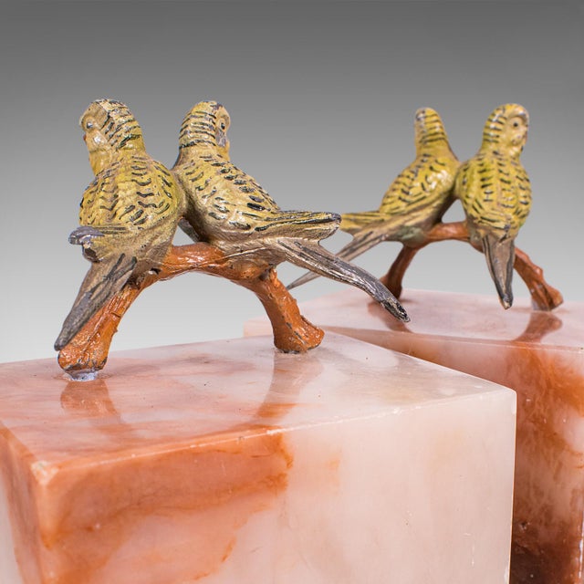 Pair of Vintage Budgerigar Bookends, Italian, Onyx Marble, Budgies, Novel Rest For Sale - Image 9 of 10