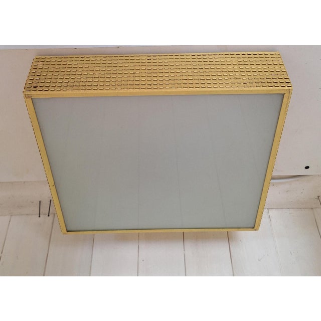 Mid-Century Minimalist Square Ceiling Light with Yellow Metal Housing and Frosted Glass Panel, 1960s For Sale - Image 4 of 12