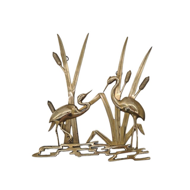 Gold Brass Wall Decoration Herons in the Reeds, West Germany, 1970s For Sale - Image 8 of 8
