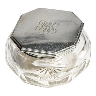 Beautiful Faceted Jewelry Box Vanity Dresser Box Antique Sterling Silver Crystal Powder Jar Luxury Home Decor For Sale
