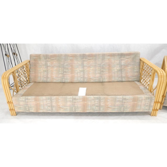 Pair Bent Bamboo Frames Linen Like Upholstery Mid Century Modern Sofa Loveseat For Sale - Image 13 of 13