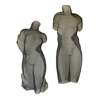 Rare Monumental Pair of Signed Eric Boyer Wire Mesh Wall Sculptures (1993 & 1999) For Sale