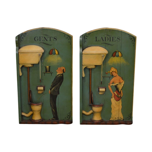 Old Time Novelty Painted Wood Saloon Ladies Gents Set Of