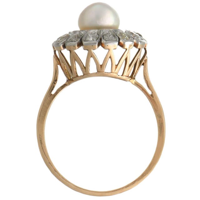 18KY/Platinum Edwardian Pearl & Diamond Ring, size 7.25 For Sale - Image 4 of 5
