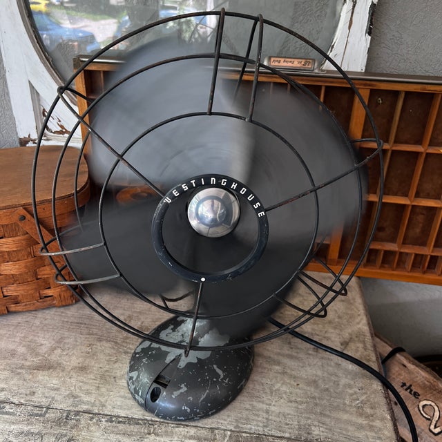 Vintage Westinghouse Oscillating Desk Fan Black Metal Industrial Style For Sale - Image 9 of 13