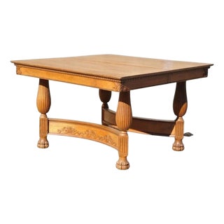 Antique Victorian Quarter Sawn Golden Oak 48" Square Dining Table With 2 Leaves For Sale