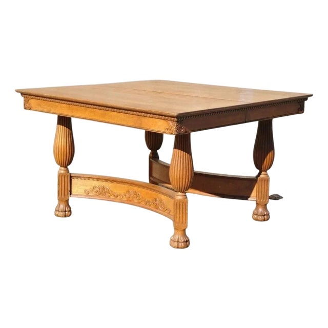 Antique Victorian Quarter Sawn Golden Oak 48" Square Dining Table With 2 Leaves For Sale