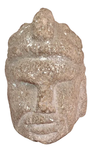 Vintage Hand Sculpted Stone Head Sculpture on Formfit Hand Carved Wooden Base