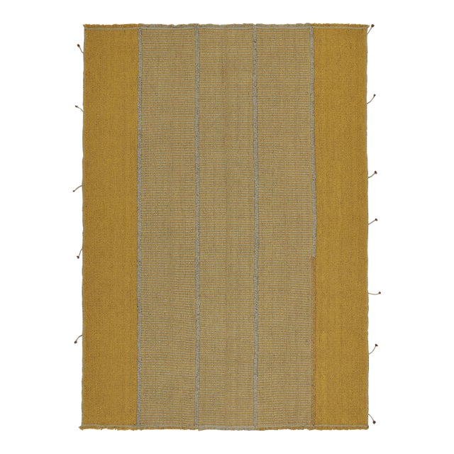 Rug & Kilim’s Contemporary Kilim in Gold and Blue Stripes For Sale