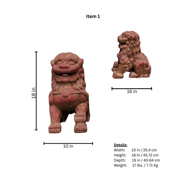 Wood Foo Dogs in Red Wood, Set of 2 For Sale - Image 7 of 8