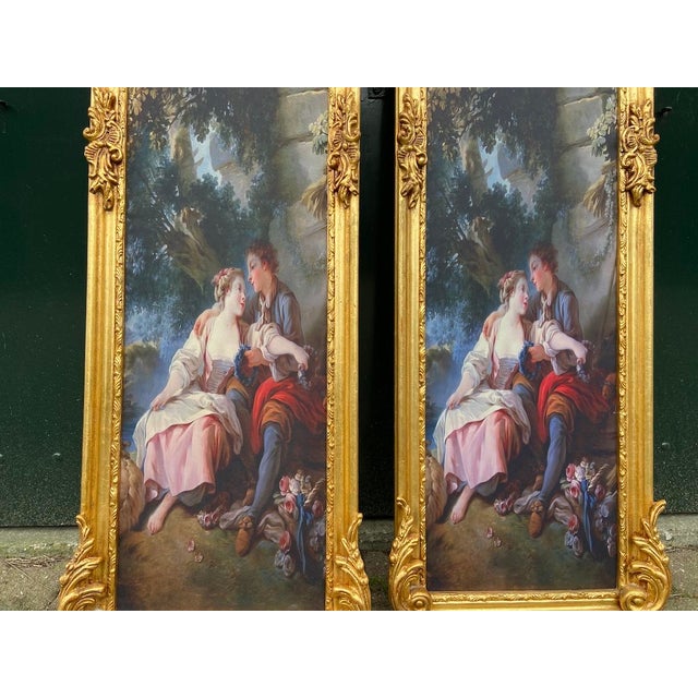 French 1970s French Louis XVI Gold Beech Fabric Frames 2pc For Sale - Image 3 of 18