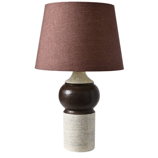 Table Lamp in White and Brown Ceramic by Aldo Londi for Bitossi, 1970s For Sale