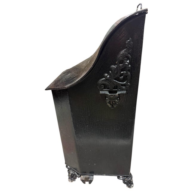 Onyx Antique, Victorian, Heavy Metal Coal Scuttle With Removable Bin For Sale - Image 8 of 12