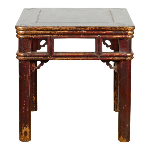 Antique Two-Tone Brown Square End Table For Sale