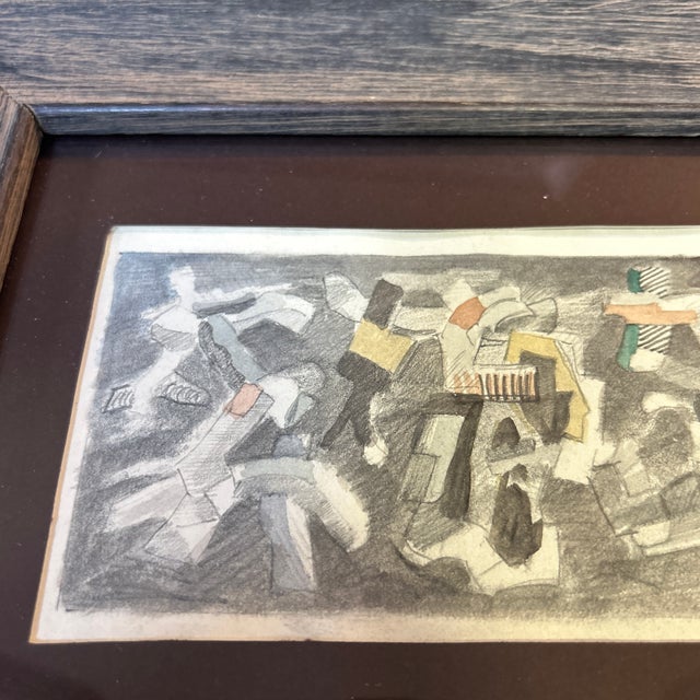 1950’s original abstract expressionist watercolor painting / pencil drawing. Image measures about 7.5x3.5 and overall in...