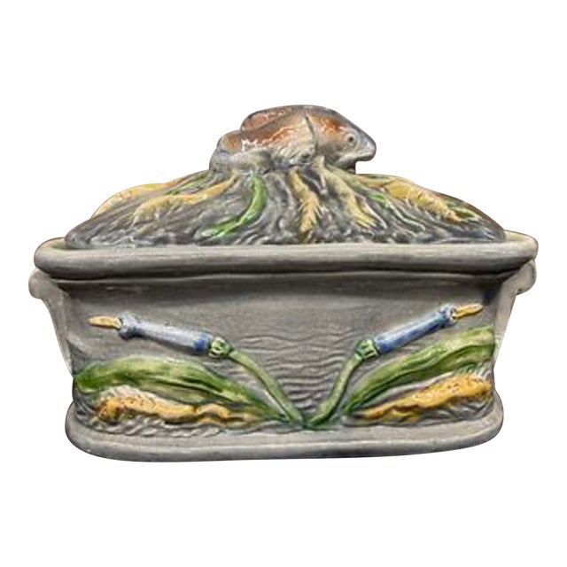 Vintage French Majolica Lidded Terrine For Sale