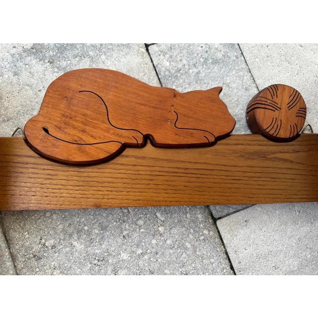 Mid 20th Century Vintage Mid-Late 20th Century Hand Crafted Oak Wall Shelf With Carved Cat For Sale - Image 5 of 10