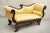 Antique American Empire Figural Carved Mahogany Recamier Gold Chaise Lounge Sofa. Item features a carved face to lower...