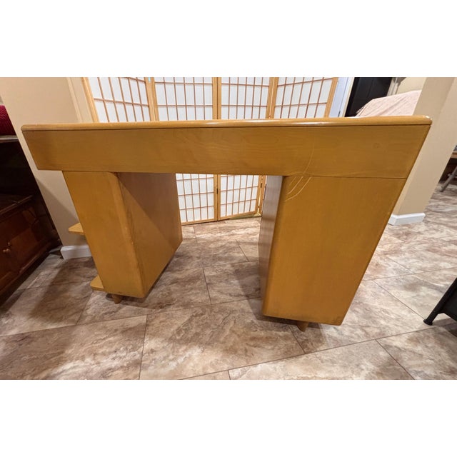 Mid-Century Modern Heywood-Wakefield Mid-Century Modern Bookcase Desk With Three Captain's Armchairs, 1960s For Sale - Image 3 of 18