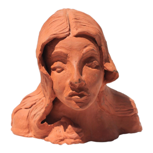 1970s Small Terracotta head - artist head - handmade head - handformed clay - orange head - head sculpture - art head - handformed - clay head