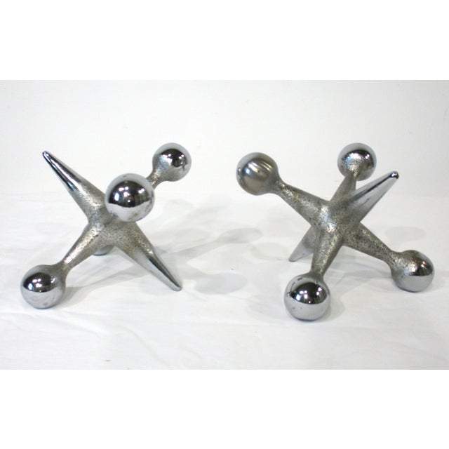 Mid-Century Modern Bill Curry Chromed Jack Bookends Paper Weight Sculptures For Sale - Image 3 of 7