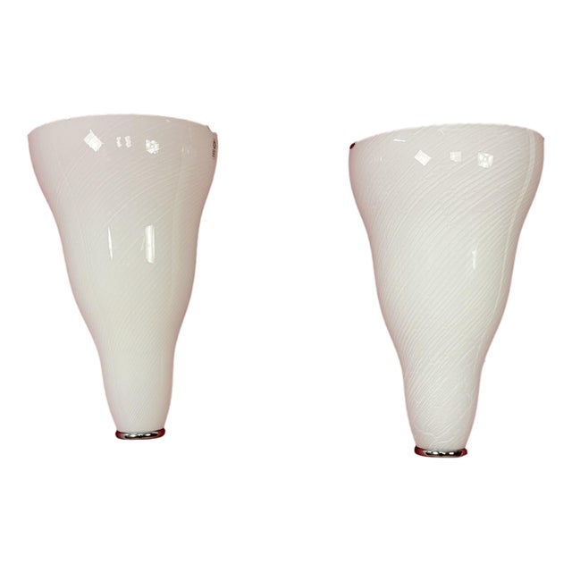Large Murano Glass Wall Lamps from Leucos, 1980s, Set of 2 For Sale