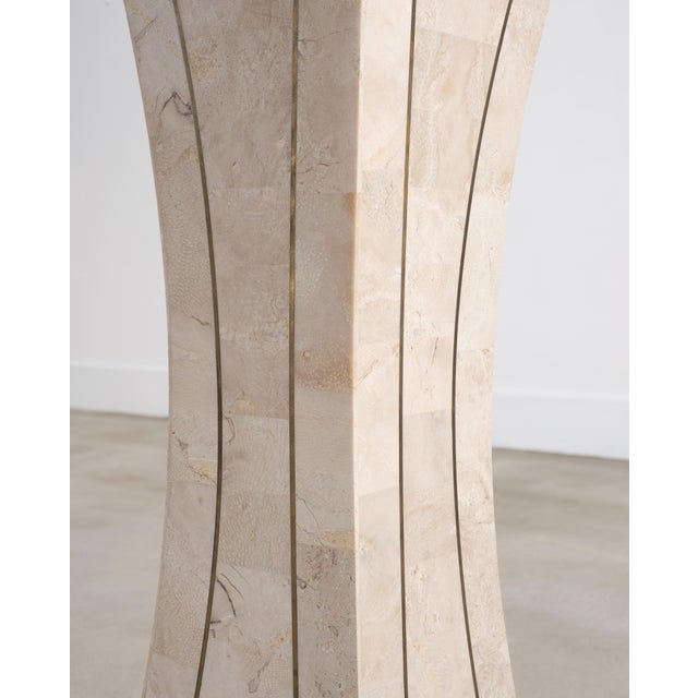 Beige Tessellated Stone Brass Pedestal Stand Maitland Smith Style For Sale - Image 8 of 18