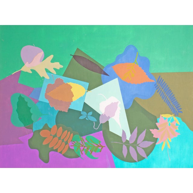 An abstract still life oil on canvas painting by the American artist Robert Appel. This vibrant painting features...