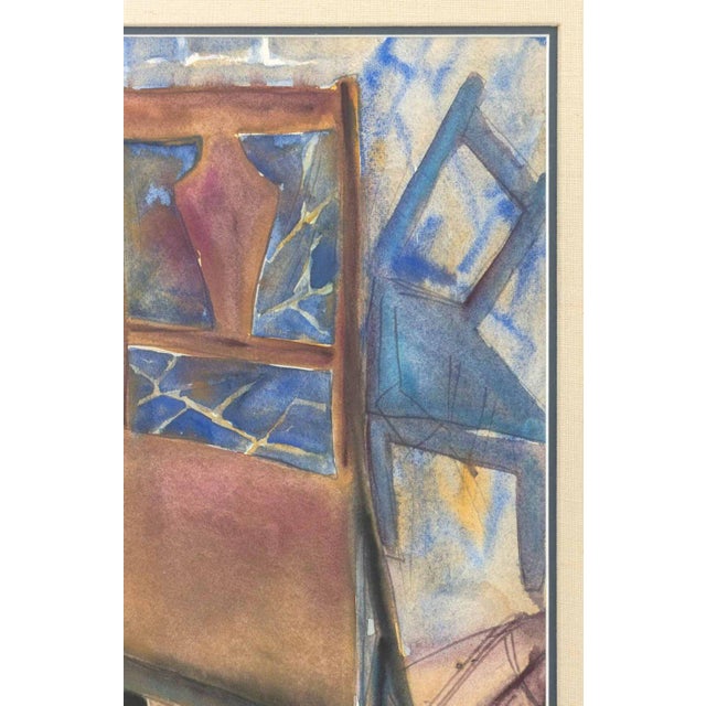 Illegibly Signed Abstract Chair Watercolor, 1986 For Sale - Image 4 of 7