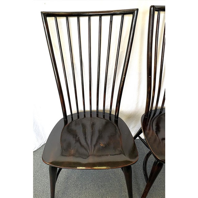 Wood Vintage High Swept Back Windsor Birdcage Chairs in Ebony Finish- A Pair For Sale - Image 7 of 18