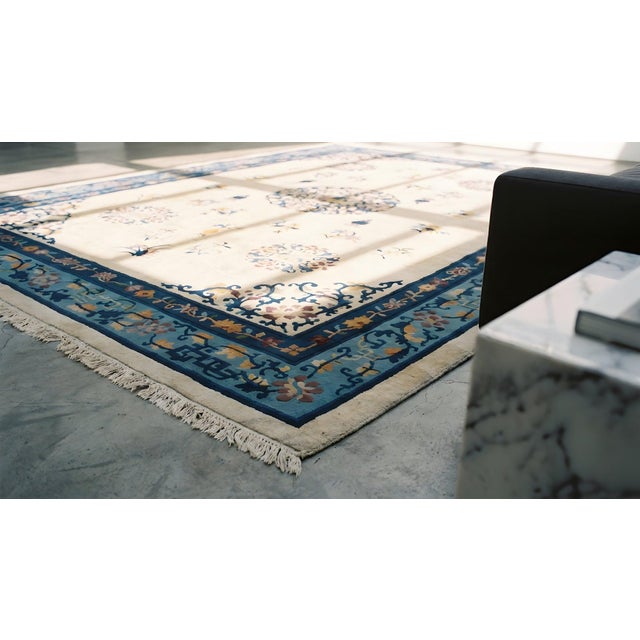 1930s Beige Floral Medallion Antique Chinese Peking Rug 8' 0" X 10' 0" Handknotted Wool Carpet For Sale - Image 9 of 9