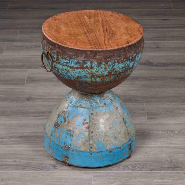 Hand-Forged Metal Hourglass Side Table With Wood Top For Sale - Image 11 of 11