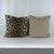 Custom-tailored 22” square feather/down velvet animal print pillows in shades of brown and tan. Solid tan velvet back....