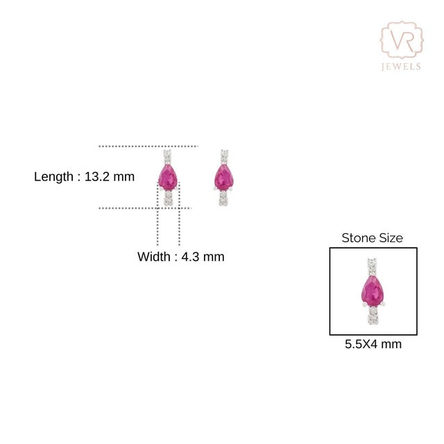 Ruby Red Timeless 14k Gold Huggie Hoop Earrings With 1.03Ct Pear Cut Ruby & Diamond- 2 Pieces For Sale - Image 8 of 12