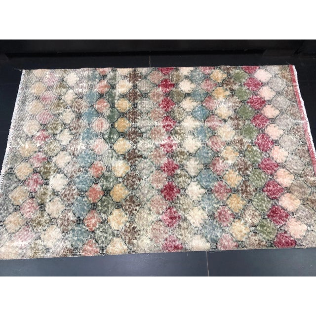 Vintage Geometric Design Turkish Handmade Multicolor Rug For Sale - Image 9 of 11