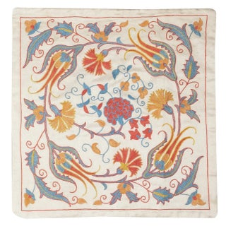 21"x21" Embroidered All Silk Cushion. Traditional Accent Pillow Cover For Sale