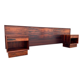 1960s Vintage Mid Century Westnofa Norway Rosewood Queen Headboard & Nightstands For Sale