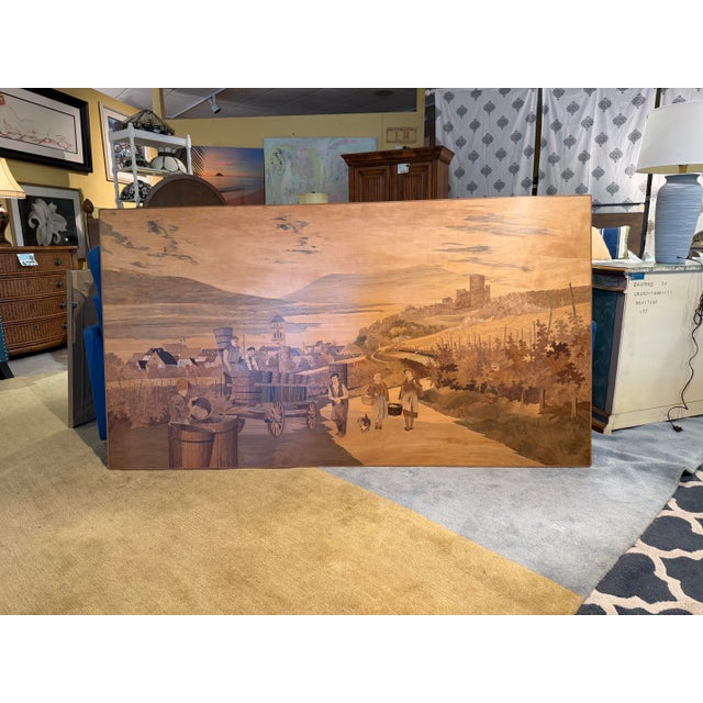 Large 1990 Spindler Wood Marquetry Panel "Les Vendanges De Kaysersberg" For Sale - Image 4 of 11