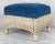Vintage 70s Coastal Natural Wicker Blue Suede Footstool Ottoman For Sale - Image 4 of 10