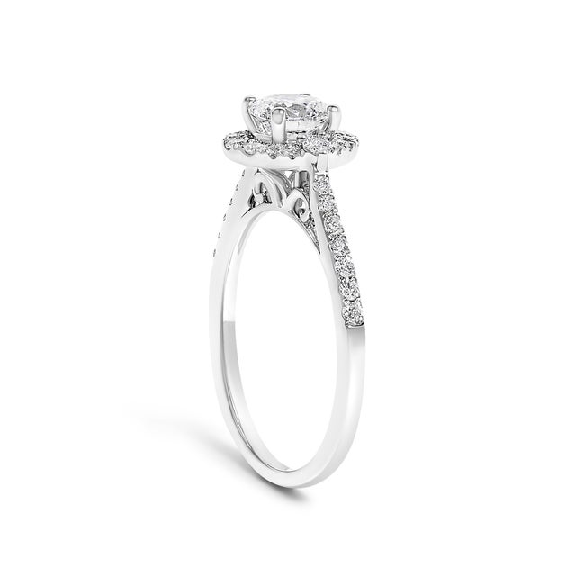Haus of Brilliance 14K White Gold 1.00 Cttw Lab-Grown Diamond Oval Shaped Halo Engagement Ring (F-G Color, VS1-VS2 Clarity) - Ring - Size 5 For Sale - Image 4 of 6