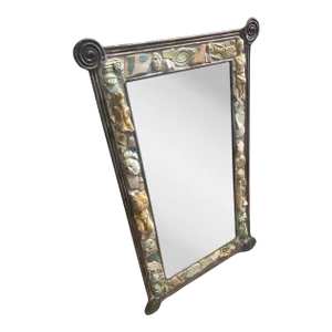 Vintage Wall Mirror Hand Forged Metal and Mixed Sculpture Pottery Pieces